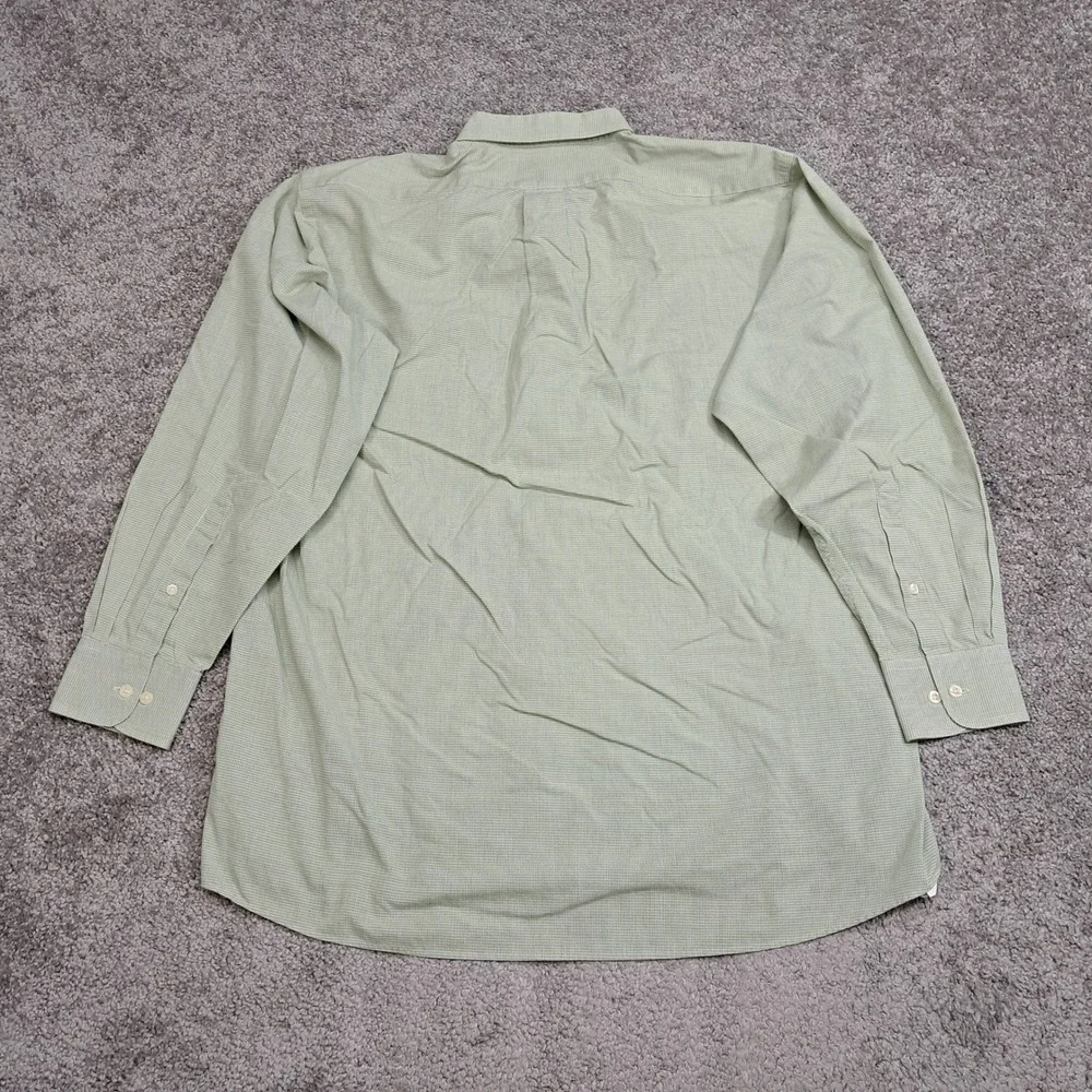 Chaps Mens Large Green White Micro Check Wrinkle Free Button Down Shirt 16-16.5